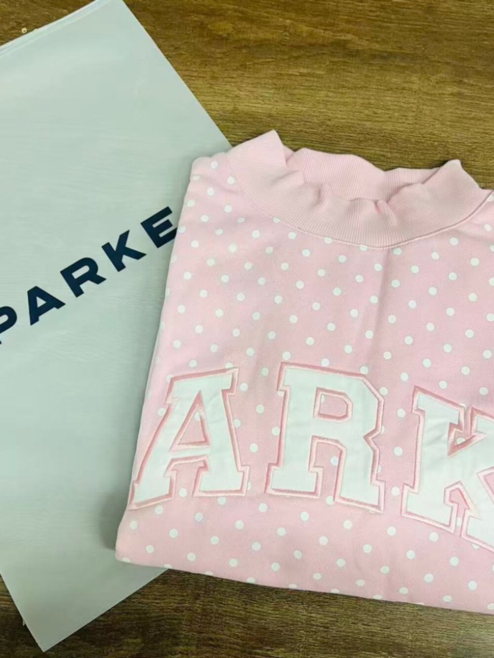 PARKE Pink Polka Dot Mock Neck Sweatshirt - Picture 3 of 7